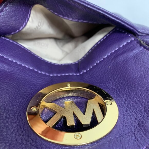 MICHAEL Michael Kors Fulton Large Purple Leather Shoulder Handbag Belted Sides - Picture 11 of 16
